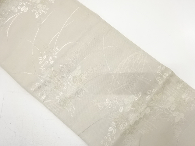 アンティーク　紗　垣根に草葉模様織り出し袋帯（材料）